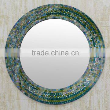 Forest Charm handcrafted mosaic glass circular wall mirror for home decor