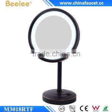 ORB Black Round Mirror 8'' Thin Single Way Lighted Table Mirror