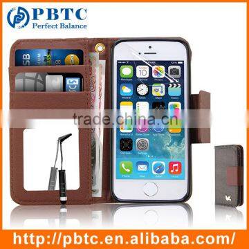 Set Screen Protector Stylus And Case , Brown Detachable Wallet Leather Case For Iphone 5