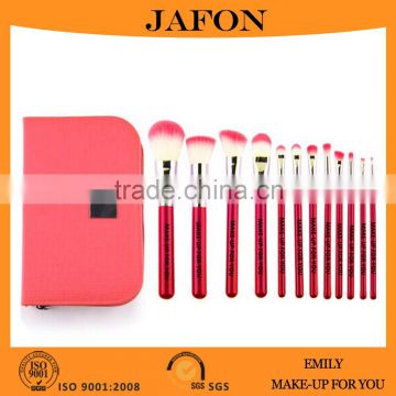 12pcs Lovely Pink Cosmetic Brush Kit With Colorful Leather Zipper Bag