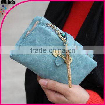 Korean fashion nubuck leather diamond fringe short fashion wallet