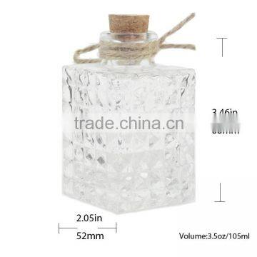 105ml Clear Square Shaped Fragrance Glass Bottles,Cork Stoppers Perfume Glass Bottles