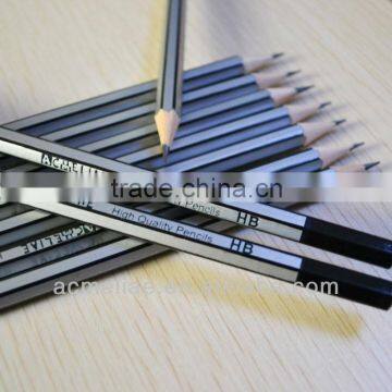 7" standard size hexagonal shape black and silver striped pencil sharpened with dipped end