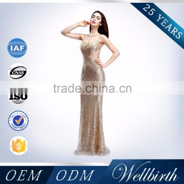 Fashion Western Style Gold Sequins Beaded Illusion Mermaid Long Cocktail Dress 2015