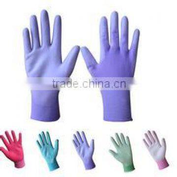 13G PU gloves with different colors coated on palm