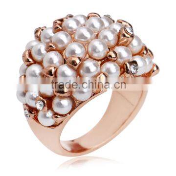 2016 New Arrival Jewelry Rings Austrian Crystal 18k Rose Gold Plating Retro Pearl Ring