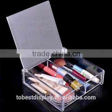 elegant clear custom acrylic makeup box,square acrylic box,acrylic cosmetic box with divider