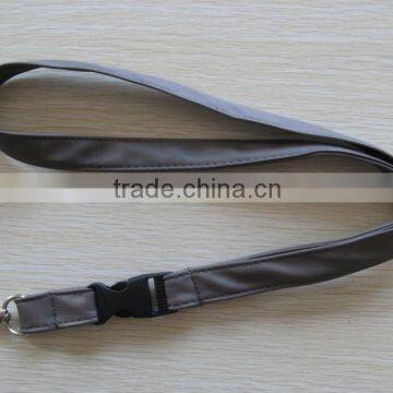 PU leather/grain leather lanyard with metal hook and plastic buckle