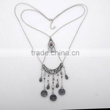 Hot Sale Classical Ethnic Style Statement Long Two Layers Necklace Pendant Earrings Brassiness Jewelry Set Supplier's Choice photo-4