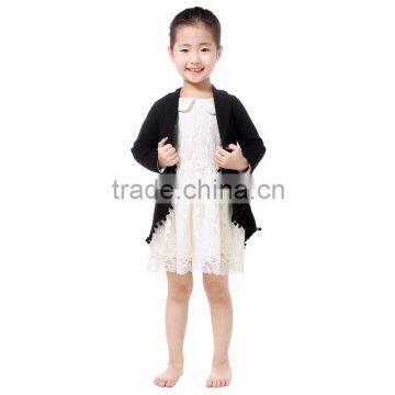 Fall boutique long sleeves black stylish elegant overcoats for kids girl