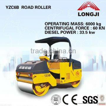 Mechanical double drum vibratory roller YZC6B steel drum road roller (Operating mass:6000kg, Centrifugal force:60kn)