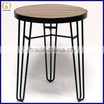 Cafe /restaurant Wooden Round Dining Table, Outdoor Wire Base Wooden Top Table