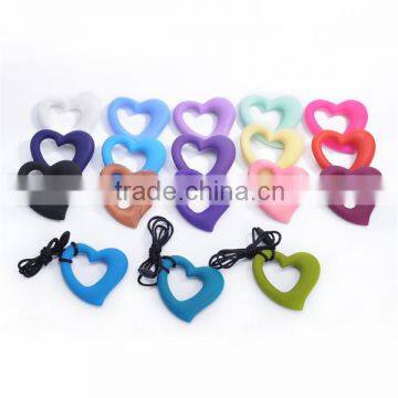 Wholesale Soft Safety red heart silicone pendant teething,silicone baby teether necklace