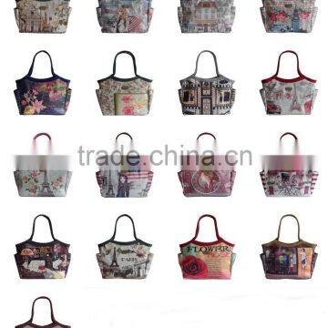 Two External Side Pocket Flowers Printed Waterproof Zipped Handbag photo-6