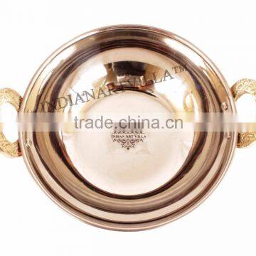IndianArtVilla Handmade Steel Copper Hammered Serving Kadhai Karahi Wok 700 ML - Serving Dish Curry Home Hotel Restaurant