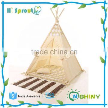 100% Cotton Canvas Wooden Pole Children Kids Play Indian Teepee Tent