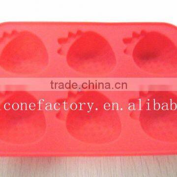 silicone fruit ice tray,silicone strawberry 6- cavity chocolate mould