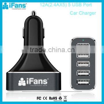2015 New High speed Universal Mobile Phone Charger 5 USB Port Car Charger with Smart Controller IC
