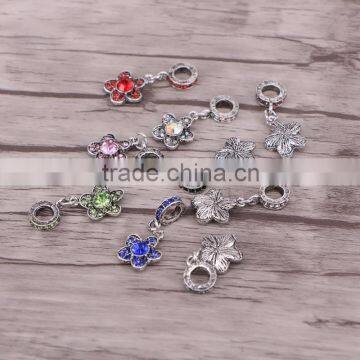 European Dark Silver Flower With Crystal Hanging Pendant Dangle Bead Charm Fits Charm Bracelets photo-2