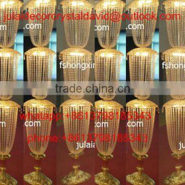 Latest Gold Crystal Beaded Pillar , Crystal Vases for Wedding Centerpieces