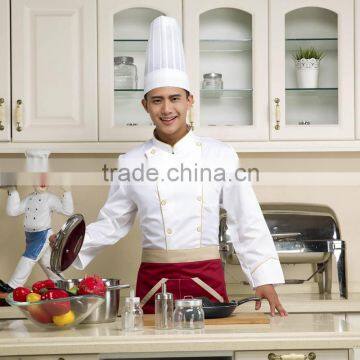 White customized with good quality double breasted cotton/polyester hotel chef uniform