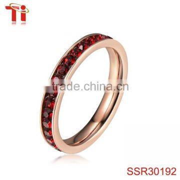 Hot sale birthstone silver color chinese zodiac gem stone ring stainless steel ring with red zircon