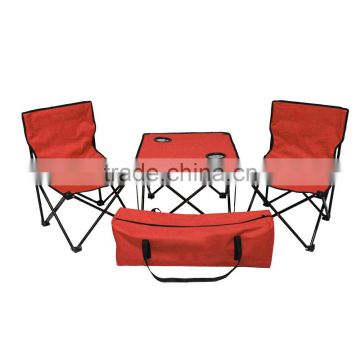 Folding Camping Picnic Outdoor Garden Party BBQ Dining Coffee Kitchen Foldable Table and two Chair For Fishing - Red