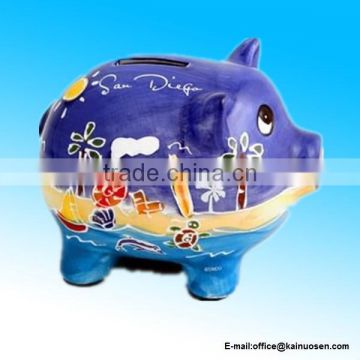 San Diego Blue White Hand Painted Piggy Bank