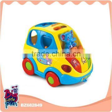 Huile baby preschool educational mini bus electric car toys for kids with different shape blocks