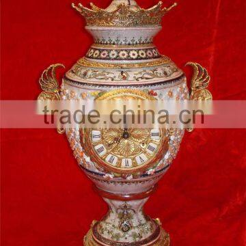 Royal Crown Prize Cup Ceramic/Porcelain Enamel Clock, Elegant Trophy Cup Table Clock, Flower Hand Painting Design