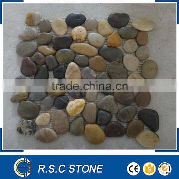 Polished mixed color pebble mesh tiles