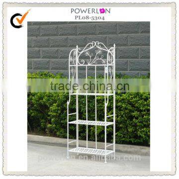 Folding white wrought iron flower shelf