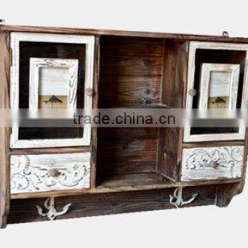 Antique Wooden Kitchen Cabinet, Vintage Wooden Cupboard With 4 Photo Openings photo-3