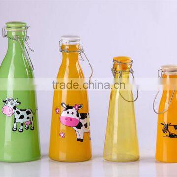 big soled glass milk bottle with decal