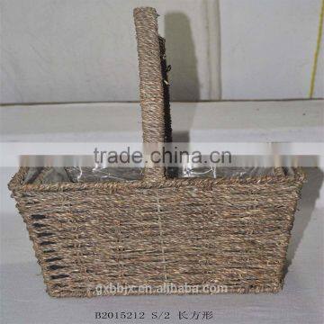 Hand Made Rattan Lined Basket Planter With Handle For Home Garden Yard Patio photo-4