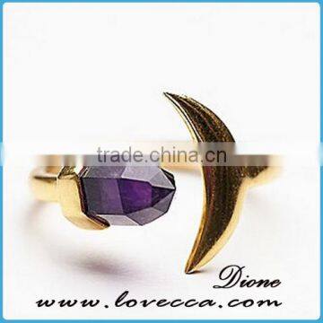 Alibaba Top Sale Natural Amethyst Bullet Shape Stone Vintage Pure Gold Ring for Woman