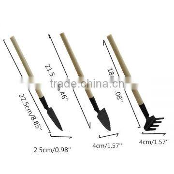 Plant Gardening Shovel Spade Rake Trowel Wood Handle Metal Head 3 Pcs Mini Garden Hand Tool Kit photo-2