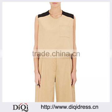Customized Wholesale Lady's Apparel Simple Casual Latest Colorblocked Top(DQM017T)