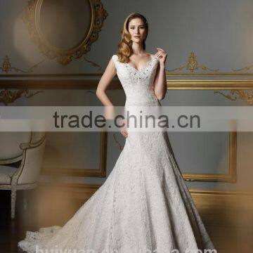 sexy deep v neck strap full lace ball gown wedding dress robe de mariage