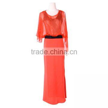 Full Length Chiffon Orange Colored Sexy One Piece Style Evening Dress photo-3