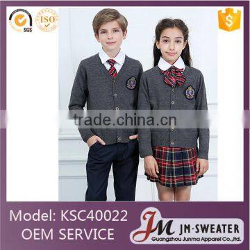 British style cardigan kids sweater 100% cotton primary school uniform designs