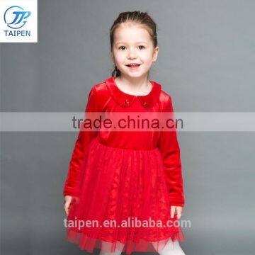 Girls coral fleece dress kids red skirt for girl fashion mesh and lace dress baby winter dress