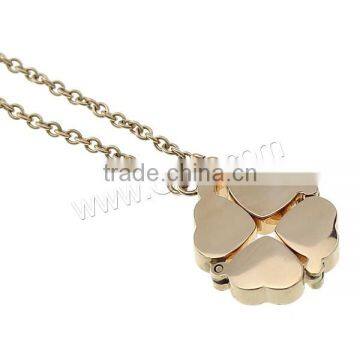 Flower Leaf NecklaceStainless Steel With Rhinestone Clay Pave Clover Necklace photo-3