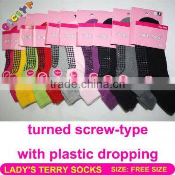 Lady's solid cotton socks terry turned screw-type socks plastic dropping design custom made socks lady