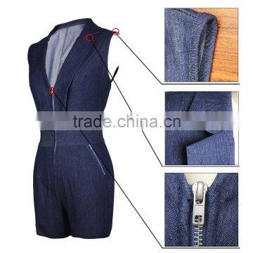Guangzhou Supplier Wholesale Fashion Romper Summer Sexy Denim Jumpsuit Women With Zipper photo-4