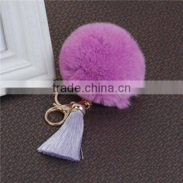 Custom Gold Plated Purple Angora Rayon Tassel Pom Pom Keychain