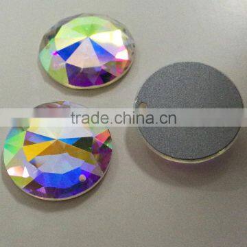 Crystal AB Glass Flat Back no Hotfix Crystal Element Brilliant Round Flat Back Stone With Two Holes photo-3