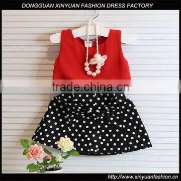 Wholesale Girls Latest Party Wear Suits Design For Baby Kids Boutique Clothing Chiffon Tops + Polka Dot Skirts 2pcs Sets