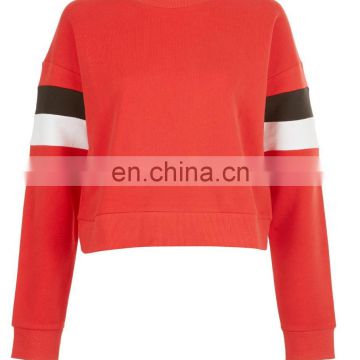 Sexy Red Colour Stripe Sleeves Sweatshirt 100% cotton long sleeves hoodies without hood