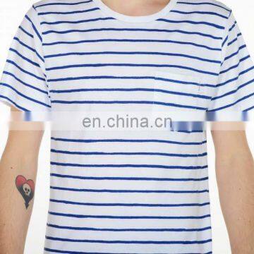 Fashion Design Bule Stripe Confortable Cotton T-shirt photo-2